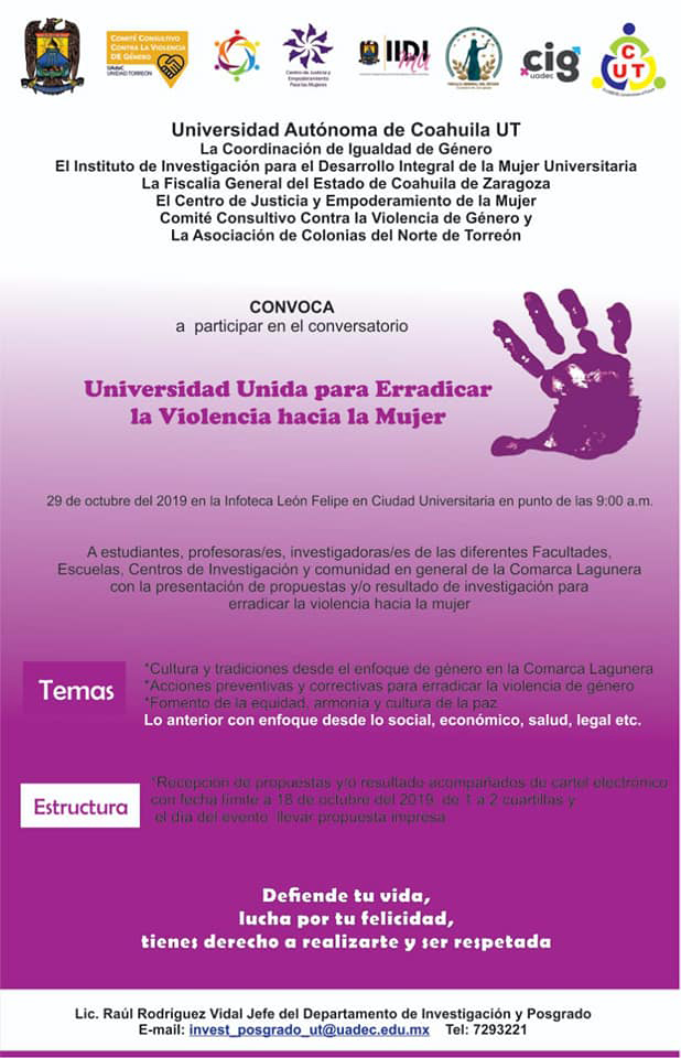 Continua Abierta la Convocatoria para Participar en el Conversatorio Universidad Unida para Erradicar la Violencia Hacia la Mujer 1