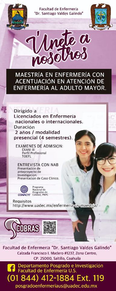 Maestría en Enfermería con Acentuación en Atención de Enfermería al Adulto Mayor 1