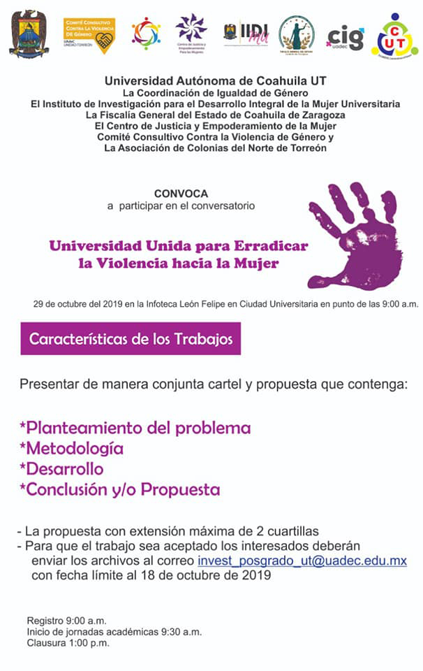 Continua Abierta la Convocatoria para Participar en el Conversatorio Universidad Unida para Erradicar la Violencia Hacia la Mujer 2