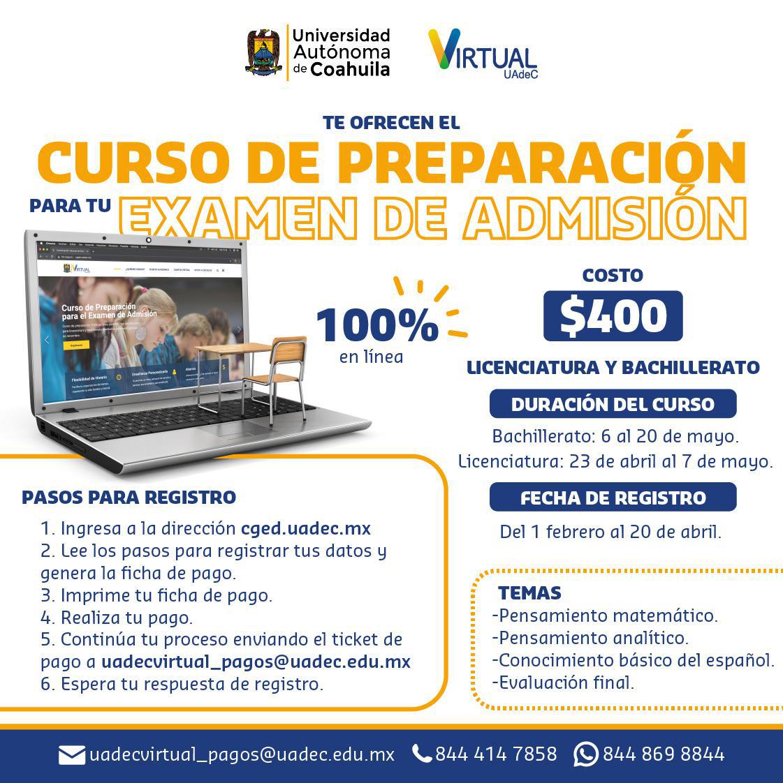 Curso de Preparacion paratu Ex amen de Admisión 2021 UAdeC