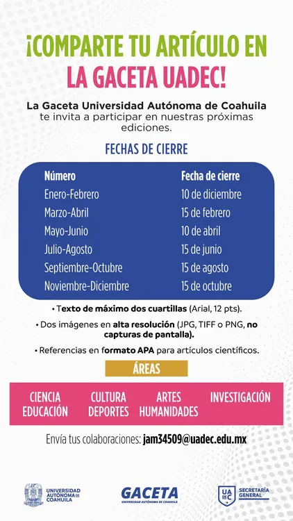 Invita UAdeC a Colaborar en la Gaceta Universitaria