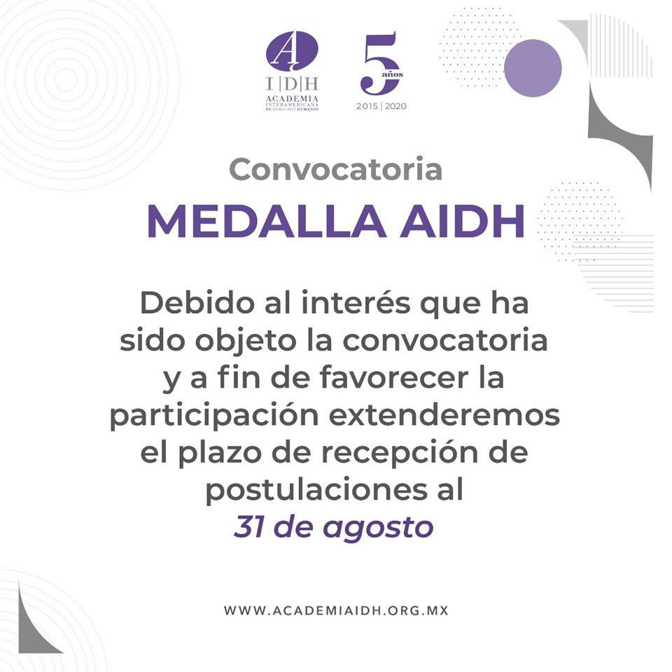 Extienden Periodo para Postulaciones a la Medalla AIDH 1