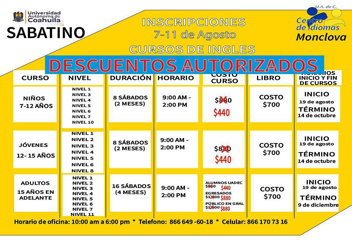 Descuento en Cursos de Ingles que O frece el Centro de Idiomas UN _1