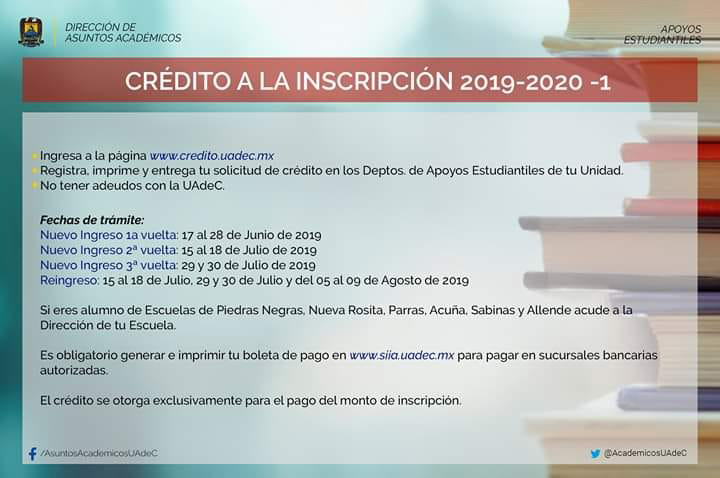 Abierto Registro del Crédito a la Inscripción 2019-2020 para Alumnos de  Nuevo Ingreso y Reingreso a la UA de C