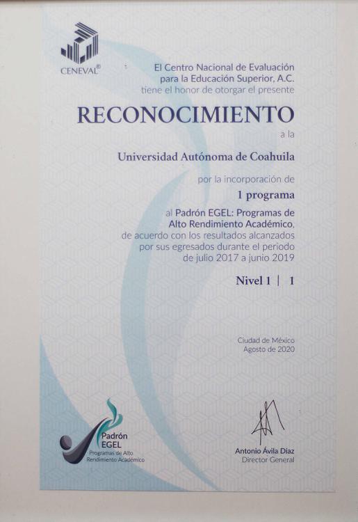 Reconocimiento por parte del Centro Nacional  de Evaluación para la Educación Superior 2