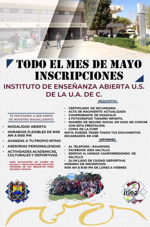 Dan a Conocer la Convocatoria de Ingreso al Ins tituto de Enseñanza Abierta IDEA Saltillo 5