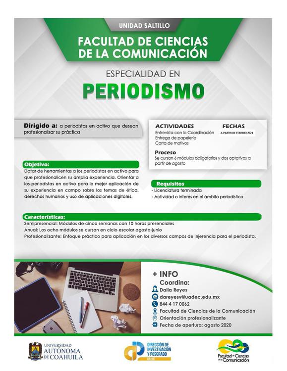 UAdeC Convoca a Periodistas a Cursar la Especialidad en Periodismo