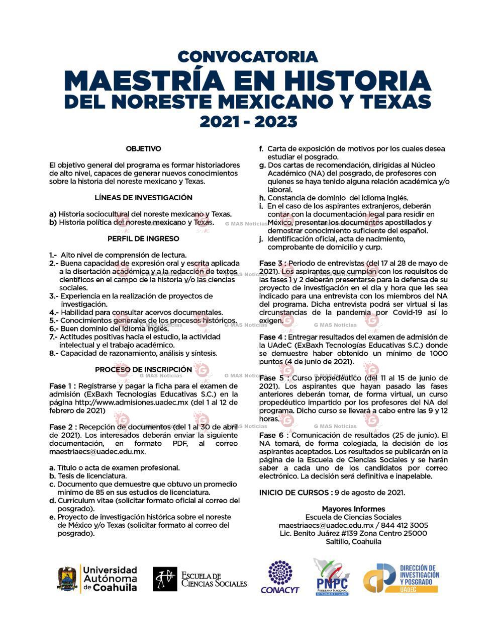 Convocan a Maestria en Historia d el Noreste Mexicano y Texas 1