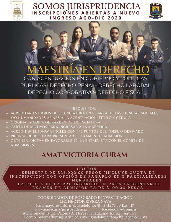 INSCRIPCIONES ABIERTAS A NUEVO INGRESO MAESTRÍA EN DERECHO 2020 1