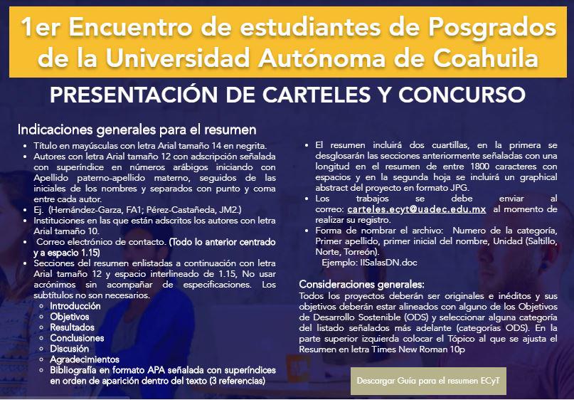 Convoca UAdeC a Estudiantes de Posgrado a Participar en el Primer Encuentro Científico Estudiantil 1