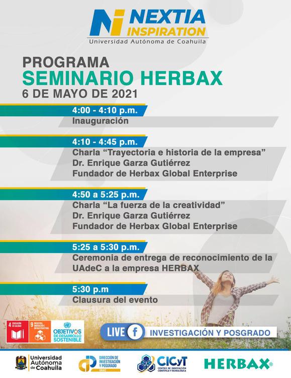 Dirección de Investigación y Posgrado de la UAdeC Invita al Seminario Herbax el 6 de Mayo 1