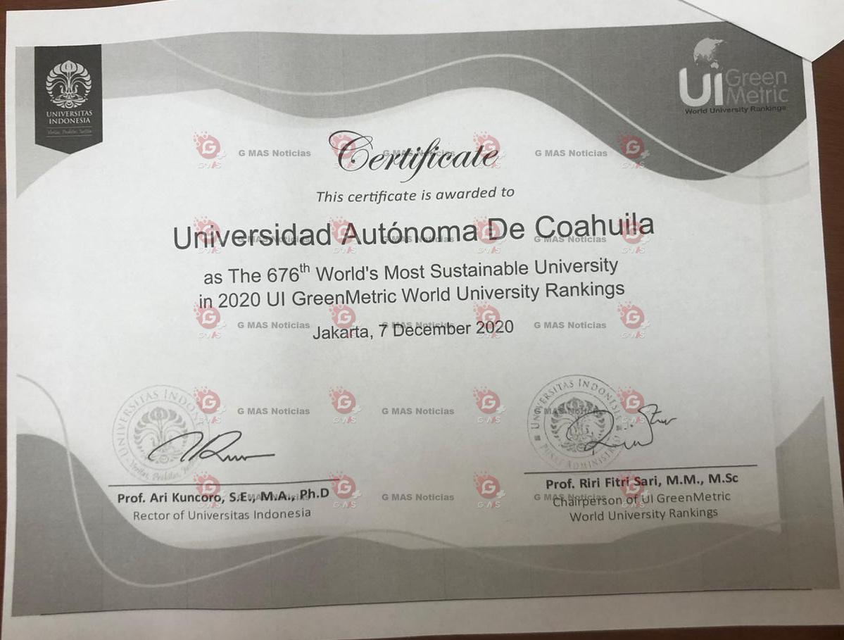 UAdeC es Reconocida a Nivel Internacional por el UI GreenMetric World University Rankings